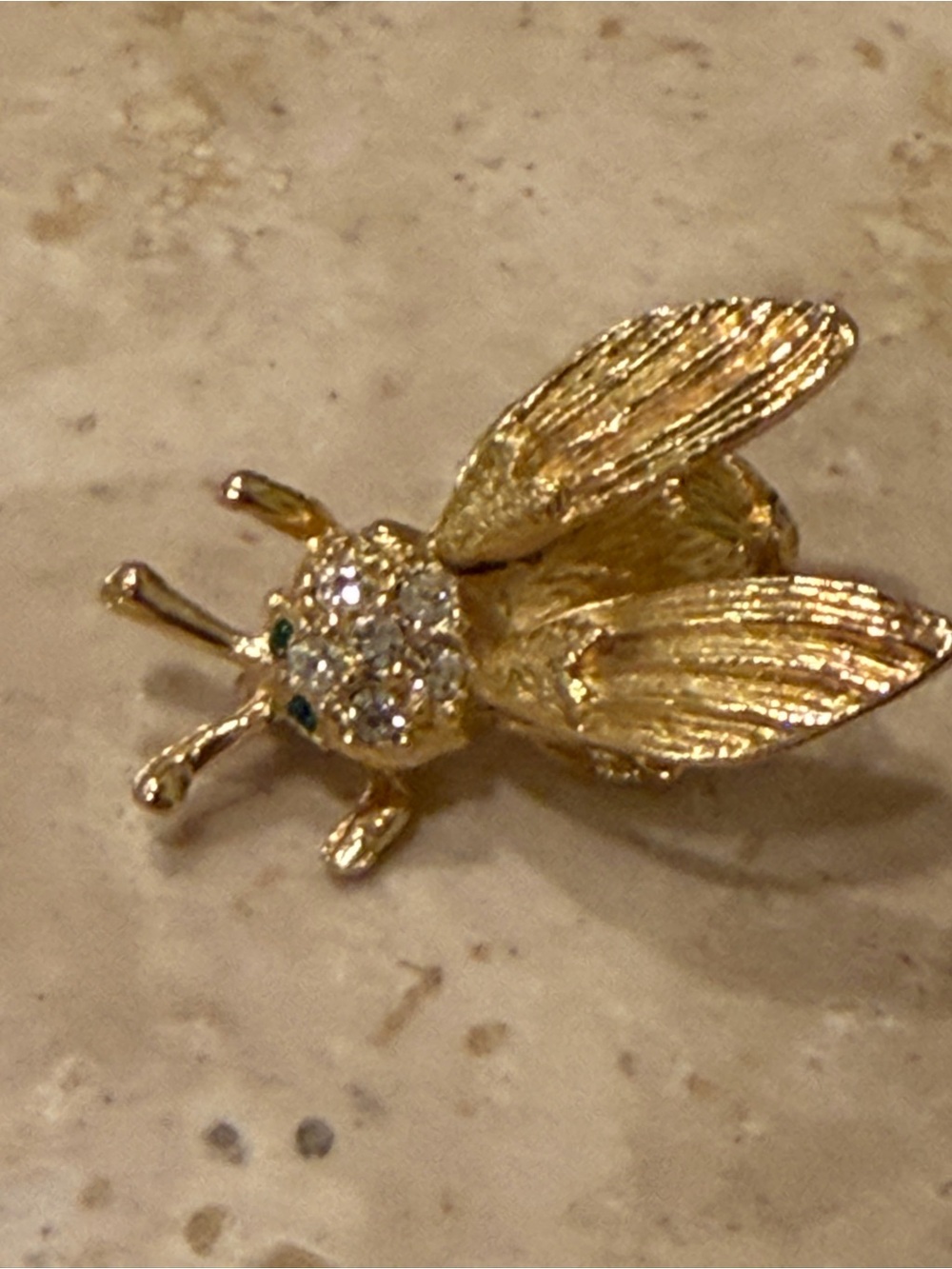 Bee Brooch Gold Tone with Crystal Accents articulating